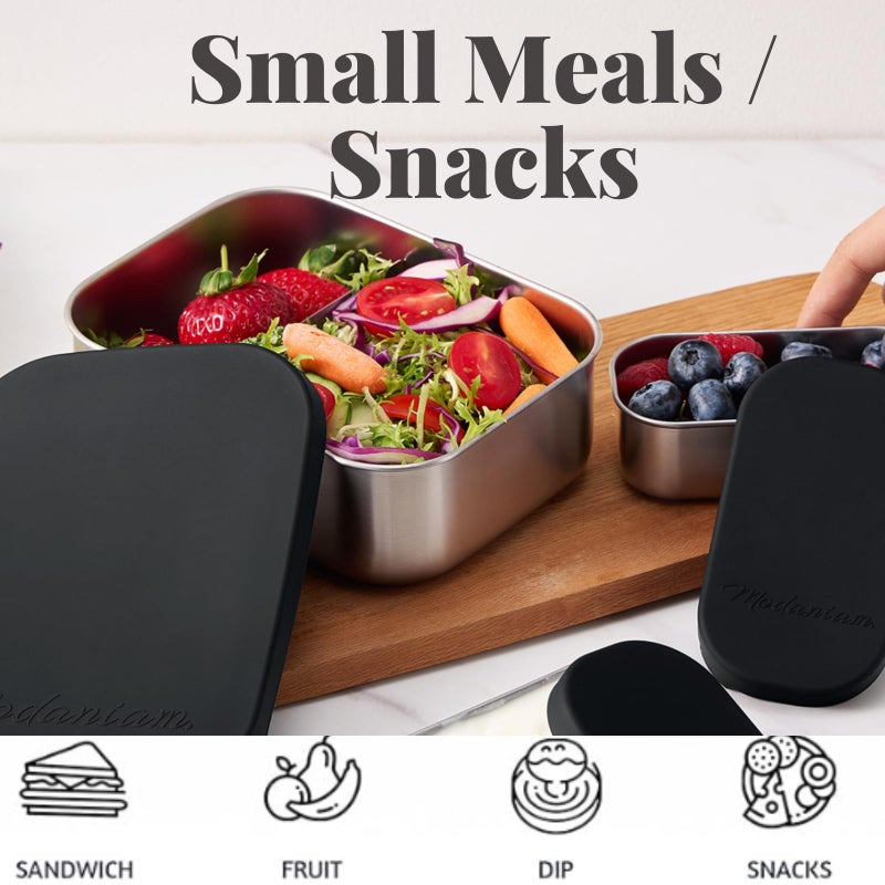 Modaniam 27 OZ Leak proof Stainless Steel Lunch Box containers, Stainless Steel Lunch Containers, Bento box, Metal Lunch Containers, Snacks container, Black, Small - 27 Oz+ 2 * 6.5Oz - Image 5