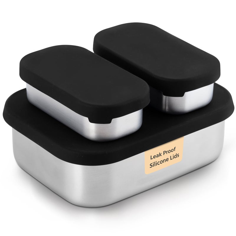 Modaniam 27 OZ Leak proof Stainless Steel Lunch Box containers, Stainless Steel Lunch Containers, Bento box, Metal Lunch Containers, Snacks container, Black, Small - 27 Oz+ 2 * 6.5Oz - Image 1