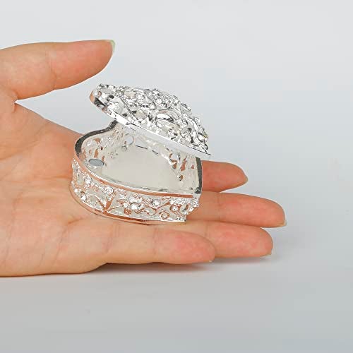 SEVENBEES Hinged Silver Crown Trinket Box, Collectible, Rhinestone-Adorned, Jeweled Enamel, Decorative Jewelry and Ring Holder Box - Image 2