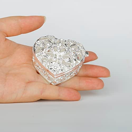 SEVENBEES Hinged Silver Crown Trinket Box, Collectible, Rhinestone-Adorned, Jeweled Enamel, Decorative Jewelry and Ring Holder Box - Image 1