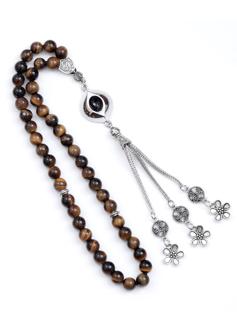 Subhati Prayer Beads ( Misbah ) with metal Parts and Tiger Eye Stone | 8 MM Beads - 45 Pcs  - Image 2