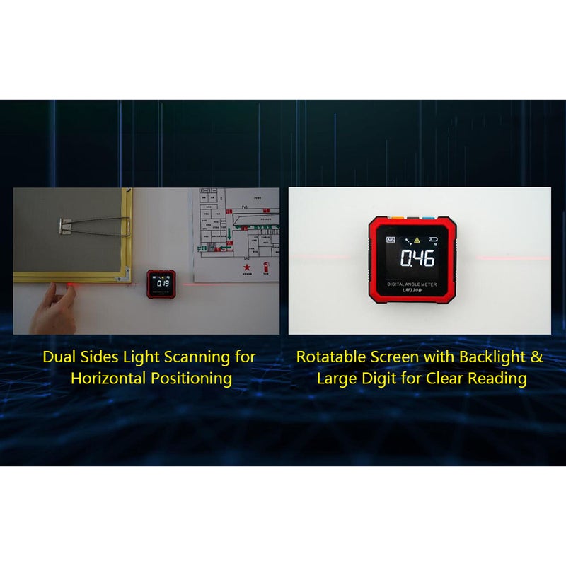 Digital Level Angle Gauge Angle Finder Protractor Inclinometer Level Box Aluminum Framework with Positioning Scanning Magnet Rotatable Backlit Display REF ABS Mode Auto-off for Carpentry Building - Image 2