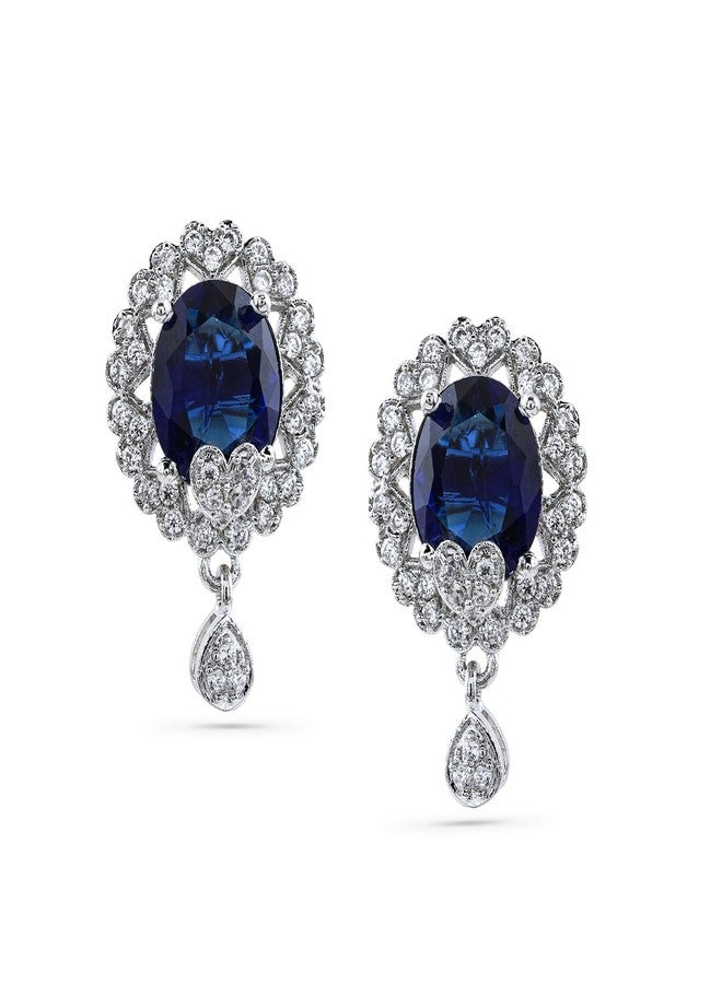 Rubans Rhodium-Plated Blue Sapphire & White Cubic Zirconia Studded Oval Statement Earrings with Drop Detailing for Women & Girls - Perfect for Evening Parties, Festive Looks & Elegant Occasions - Image 2