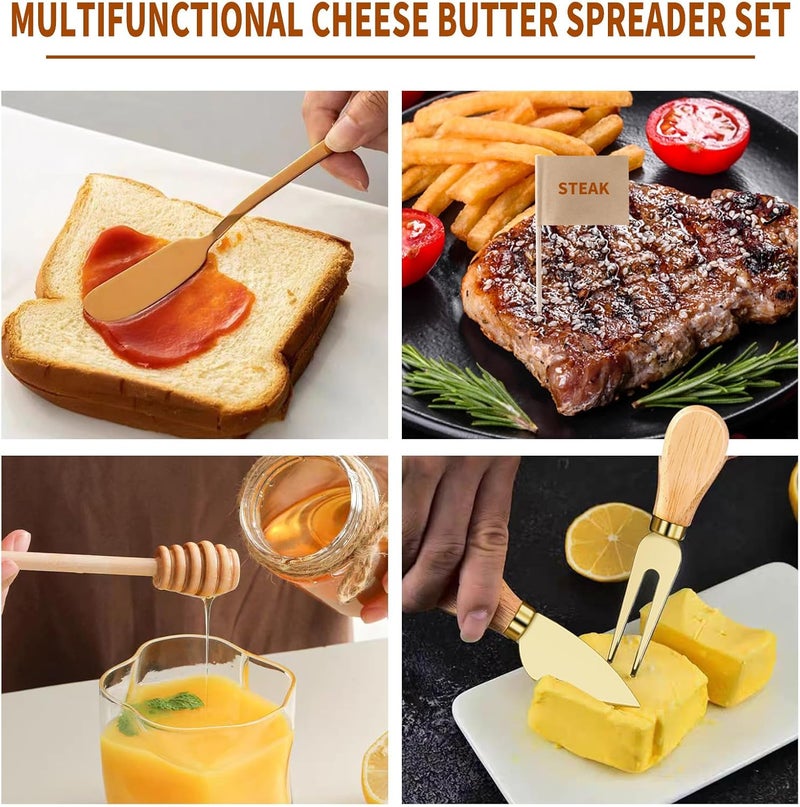 MDSPLPIY 48 Pcs Charcuterie Boards Accessories Butter Spreader Knives Set Stainless Steel Cheese Mini Serving Tongs Spoons Forks Dipping Bowls Toothpick Flags Utensils for Pastry Making Wedding Christmas(Gold) - Image 3