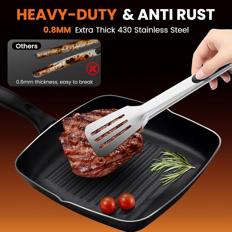 Maywe Tanso Kitchen Tongs for Cooking,Stainless Steel Spatula Tongs Locking Metal Tongs for Grilling/Barbecue/BBQ,Serving,Buffet,Perfect for Flipping Steak and Fish,Set of 2 (9 & 12 inch) - Image 3
