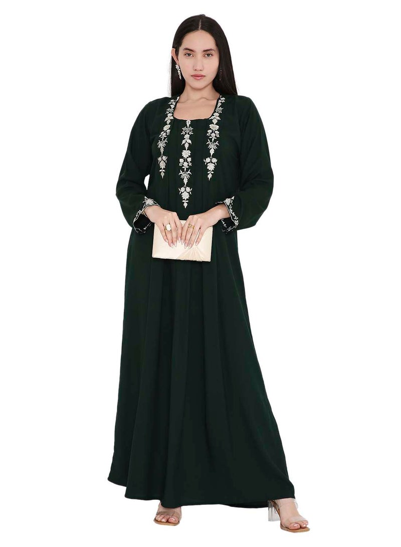 HANA & SARA VIBRANT COLOUR UNIQUE THREAD EMBROIDERY MODEST ARABIC FARASHA  JALABIYA DRESS - Image 4