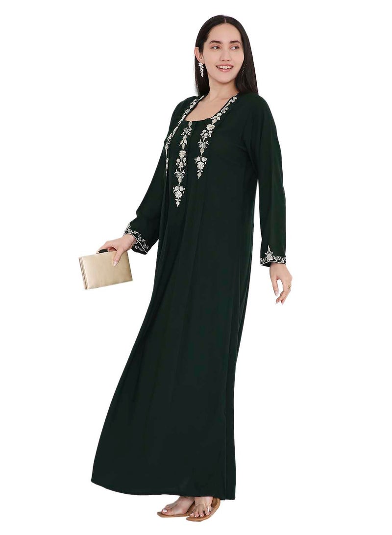 HANA & SARA VIBRANT COLOUR UNIQUE THREAD EMBROIDERY MODEST ARABIC FARASHA  JALABIYA DRESS - Image 5