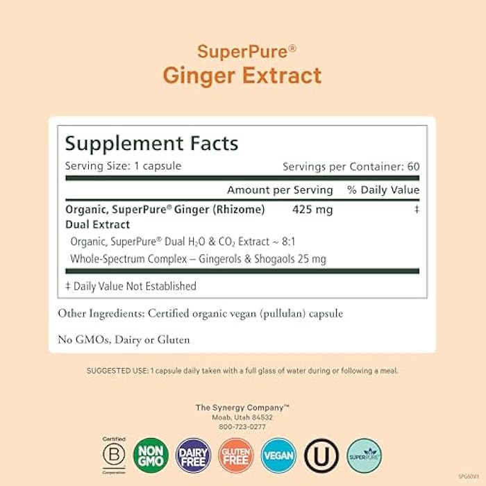 PURE SYNERGY SuperPure Ginger Extract | Organic Ginger Extract Digestive Supplement | for Stomach and Joint Support (60 Capsules) - Image 2