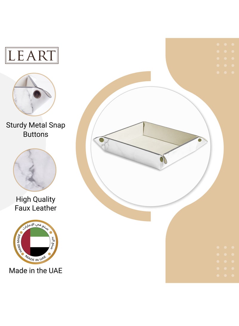 لي آرت صينية Valet جلدية للرجال والنساء - للاستخدام في المنزل والمكتب، منظم سطح المكتب وجانب السرير لحفظ المحافظ، المجوهرات، الساعات، المفاتيح، العملات المعدنية، الهاتف المحمول، مستحضرات التجميل، جهاز التحكم بالتلفاز (رخام)  - Image 2