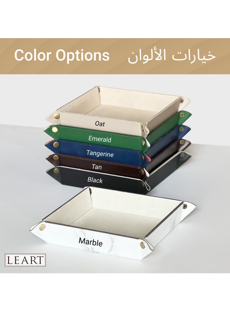 لي آرت صينية Valet جلدية للرجال والنساء - للاستخدام في المنزل والمكتب، منظم سطح المكتب وجانب السرير لحفظ المحافظ، المجوهرات، الساعات، المفاتيح، العملات المعدنية، الهاتف المحمول، مستحضرات التجميل، جهاز التحكم بالتلفاز (رخام)  - Image 5