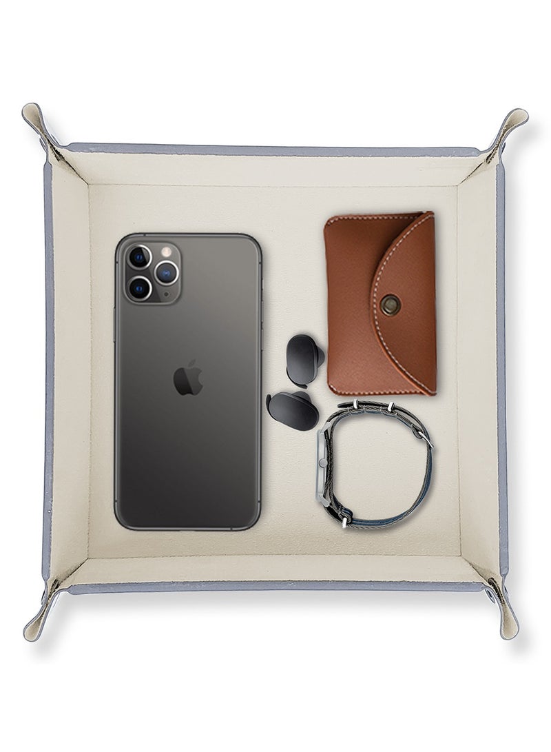 LeArt Leather Valet Tray Organizer for Men and Women - Home and Office, Desk and Bedside Catchall holder for Wallets, Jewelry, Watches, Keys, Coins, Mobile, Cosmetics, TV Remote (Marble) - Image 1
