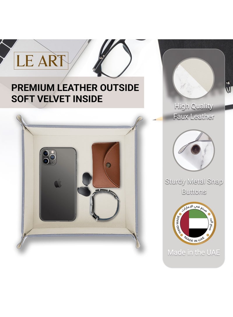 LeArt Leather Valet Tray Organizer for Men and Women - Home and Office, Desk and Bedside Catchall holder for Wallets, Jewelry, Watches, Keys, Coins, Mobile, Cosmetics, TV Remote (Marble) - Image 2