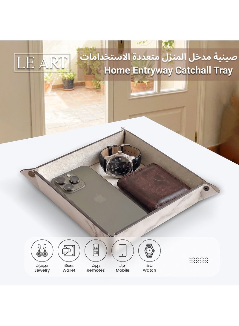 LeArt Leather Valet Tray Organizer for Men and Women - Home and Office, Desk and Bedside Catchall holder for Wallets, Jewelry, Watches, Keys, Coins, Mobile, Cosmetics, TV Remote (Marble) - Image 3