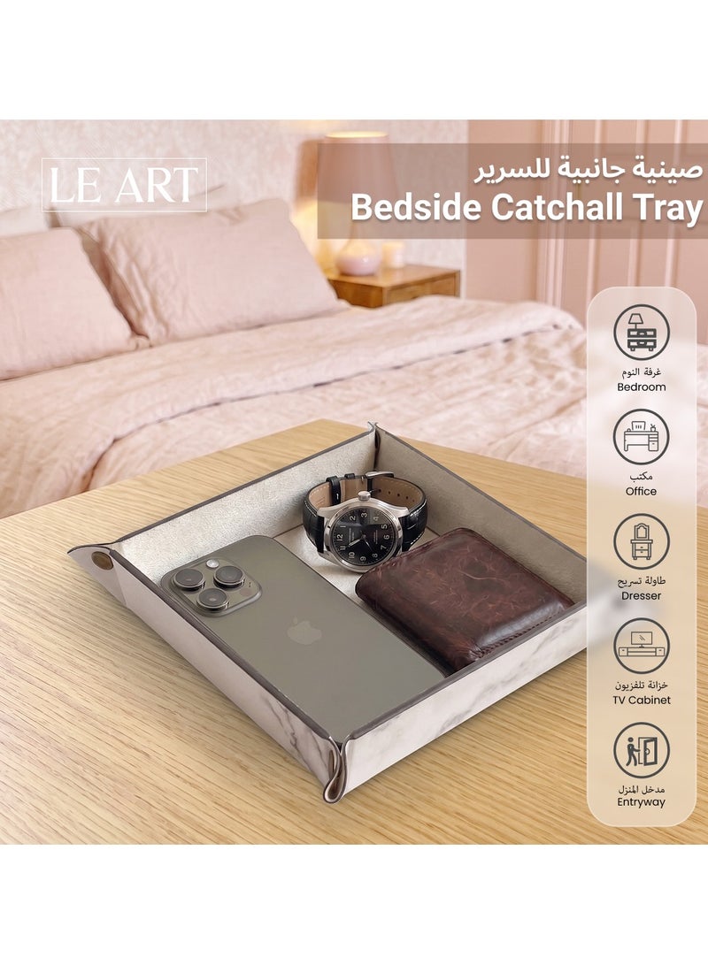 LeArt Leather Valet Tray Organizer for Men and Women - Home and Office, Desk and Bedside Catchall holder for Wallets, Jewelry, Watches, Keys, Coins, Mobile, Cosmetics, TV Remote (Marble) - Image 4