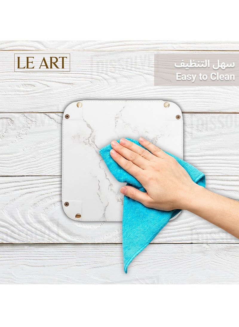 LeArt Leather Valet Tray Organizer for Men and Women - Home and Office, Desk and Bedside Catchall holder for Wallets, Jewelry, Watches, Keys, Coins, Mobile, Cosmetics, TV Remote (Marble) - Image 5