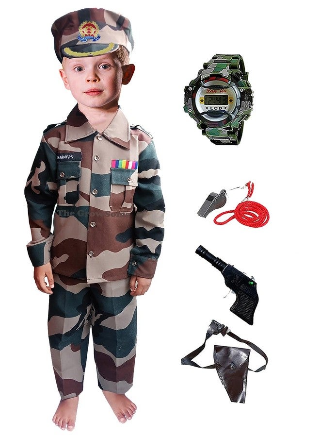 The GrowSome Army Dress for boy| Kids Military Dress |Indian army costumes for Girls| Soldier Costume for Boys| Soldier Poushak for kids on School Annual Function (3-4 Years, Indian Army) - Image 1