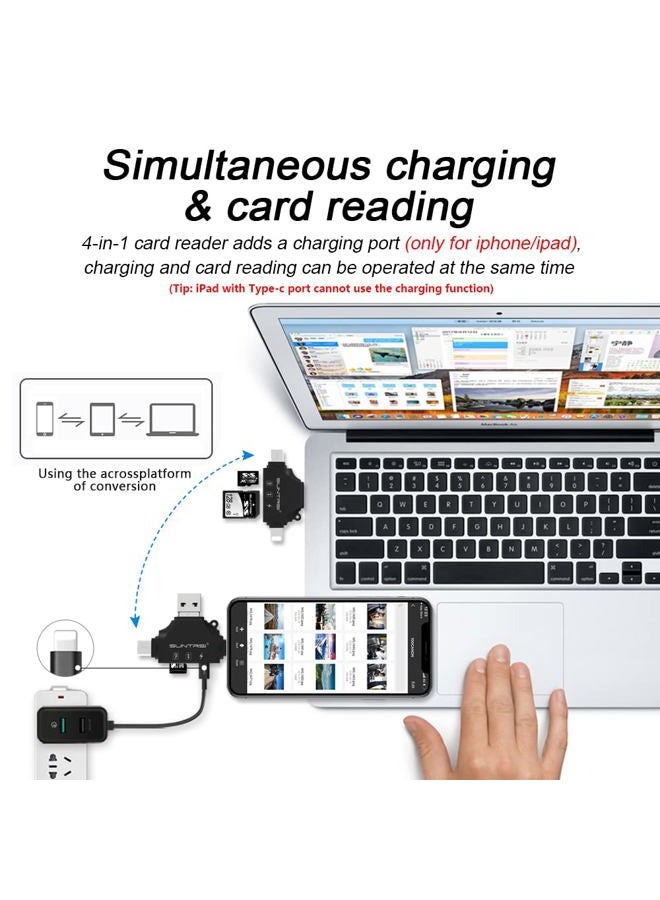 SUNTRSI SD/Micro SD Card Reader for iPhone/ipad/Android/Mac/Computer/Camera,Portable Memory Card Reader 4 in 1 Micro SD Card Adapter&Trail Camera Viewer Compatible with TF and SD Card (Black) - Image 5