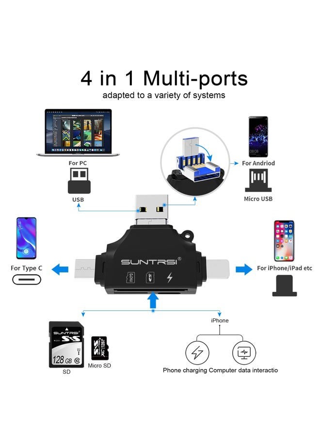 SUNTRSI SD/Micro SD Card Reader for iPhone/ipad/Android/Mac/Computer/Camera,Portable Memory Card Reader 4 in 1 Micro SD Card Adapter&Trail Camera Viewer Compatible with TF and SD Card (Black) - Image 3