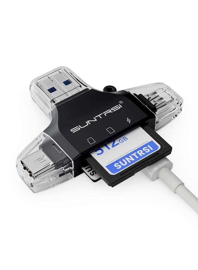 SUNTRSI SD/Micro SD Card Reader for iPhone/ipad/Android/Mac/Computer/Camera,Portable Memory Card Reader 4 in 1 Micro SD Card Adapter&Trail Camera Viewer Compatible with TF and SD Card (Black) - Image 1