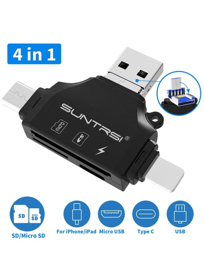 SUNTRSI SD/Micro SD Card Reader for iPhone/ipad/Android/Mac/Computer/Camera,Portable Memory Card Reader 4 in 1 Micro SD Card Adapter&Trail Camera Viewer Compatible with TF and SD Card (Black) - Image 2