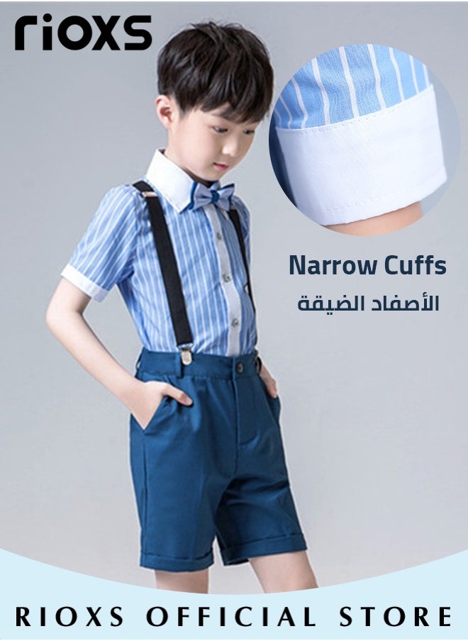 RIOXS Boys 4 Pcs Suits Set,Short Sleeves Shirt,Bowtie,Pants And Suspender,Formal Dresswear Gentleman Set For Kids Boys,Ceremony Clothing Set For Party Wedding Performance And Formal Occasions  - Image 5