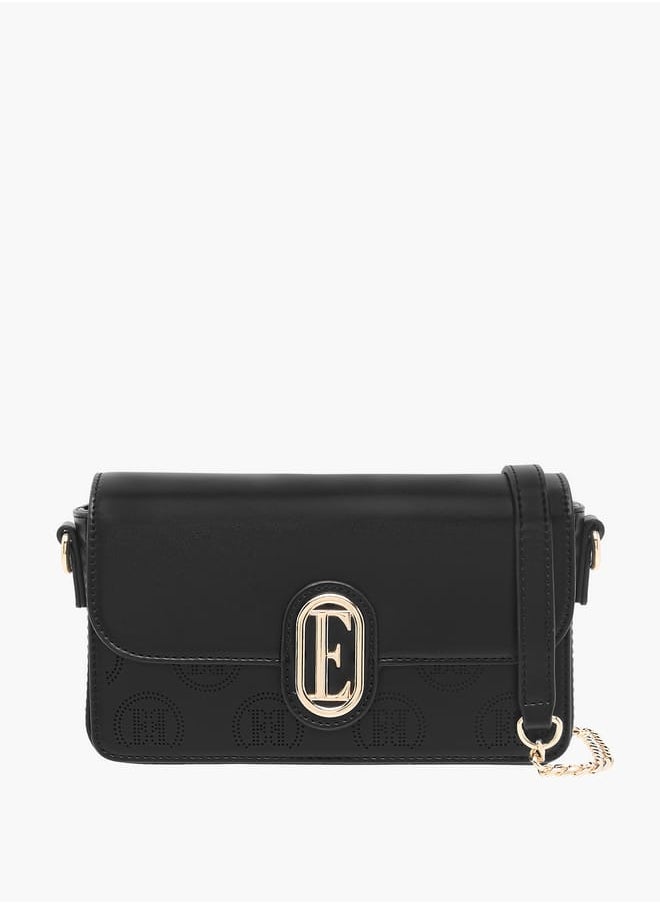 ELLE Women Monogram Embossed Crossbody Bag with Button Closure and Chain Strap  - Image 1