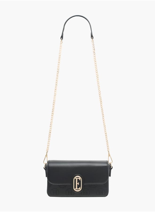 ELLE Women Monogram Embossed Crossbody Bag with Button Closure and Chain Strap  - Image 2