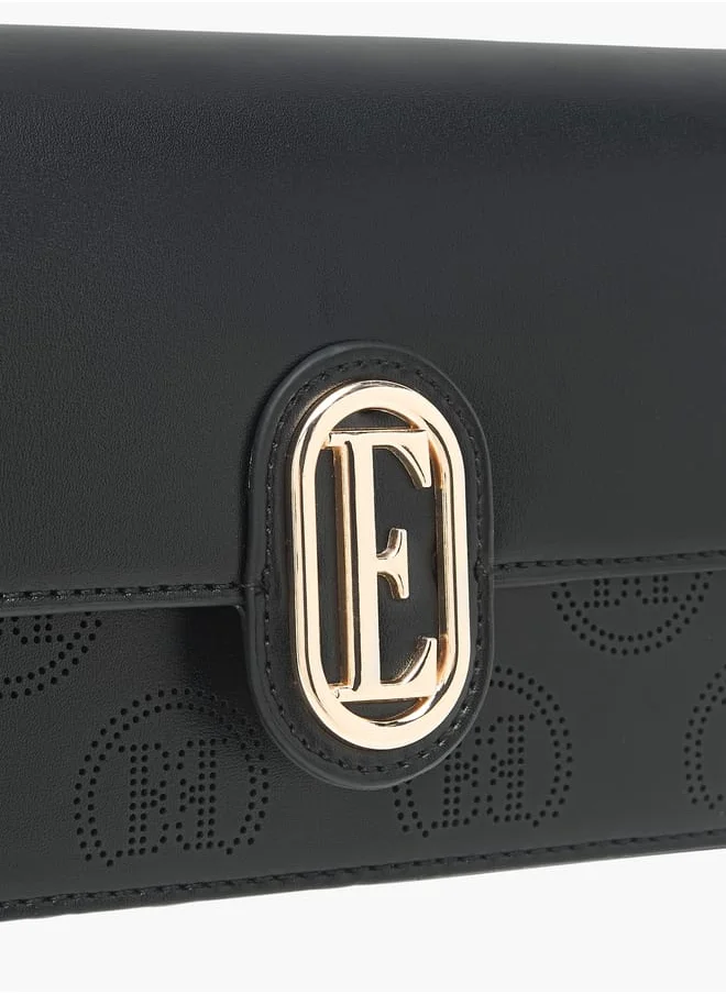 ELLE Women Monogram Embossed Crossbody Bag with Button Closure and Chain Strap