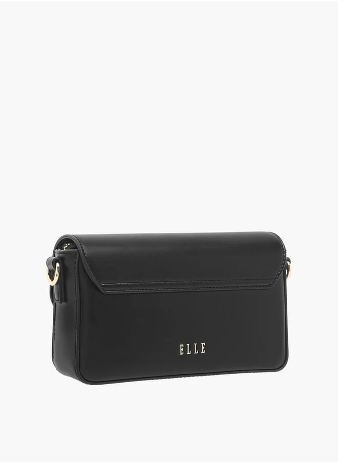 ELLE Women Monogram Embossed Crossbody Bag with Button Closure and Chain Strap