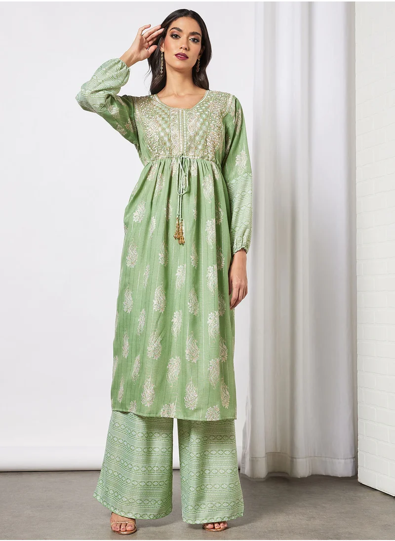 HANA & SARA 2-Piece Jalabiya And Pants Set With Matching Sheila