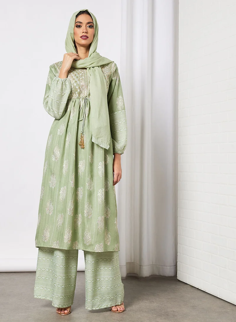 HANA & SARA 2-Piece Jalabiya And Pants Set With Matching Sheila
