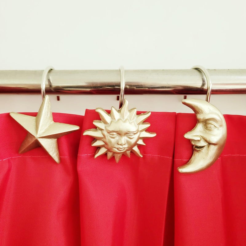 Twofishes Home Fashion Gold Sun Moon Star Shower Curtain Hooks S/12 Decorative Home Sun Moon Star Bathroom Vintage Style Shower Hooks Set of 12 Gold Shower Curtain Hooks Rings - Image 4