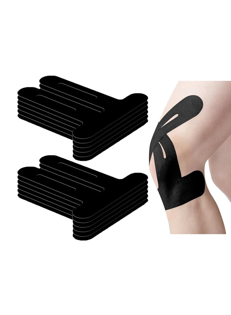 Cuken 10 Pcs PreCut Kinesiology Tape for Knees, Extra Adhesive Knee Tape for Knee Pain Relief Pre Cut, Anatomical for Maximum Hold, Waterproof&Hypoallergenic Cotton Latex-Free for Sports (Black) - Image 2