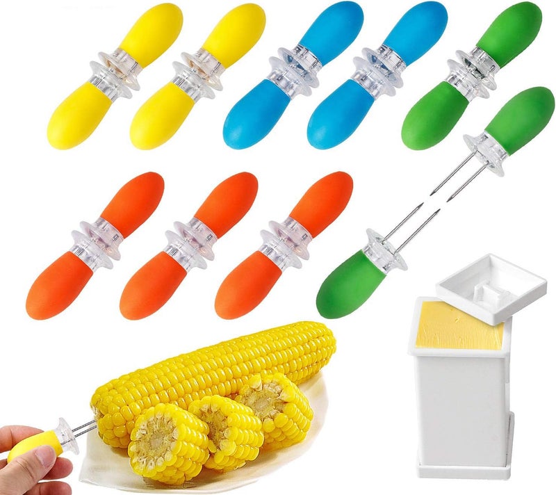 Augsun 18 Pcs Stainless Steel Corn Cob Holders with Silicone Handle & Convenient Butter Spreading Tool - Image 1