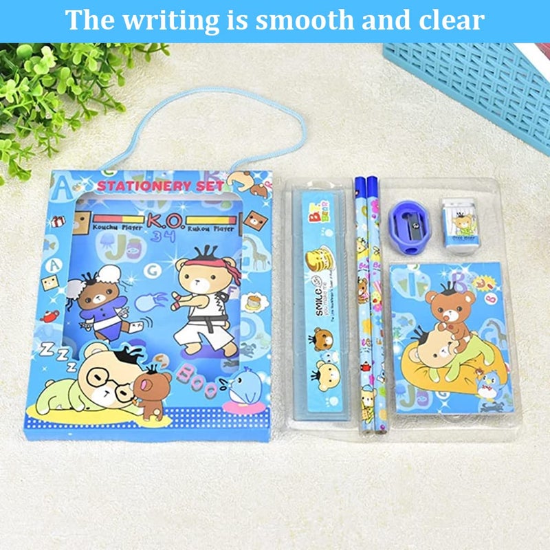 HASTHIP HASTHIP 6PCS Pencil Set for Girls Pencil for Kids Girls Stationary Set for Girls Include 2 Pencils 1 Pencil Sharpener 1 Notebook 1 Cartoon Ruler 1 Eraser Blue  - Image 5