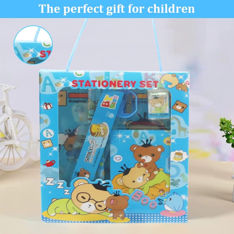 HASTHIP HASTHIP 6PCS Pencil Set for Girls Pencil for Kids Girls Stationary Set for Girls Include 2 Pencils 1 Pencil Sharpener 1 Notebook 1 Cartoon Ruler 1 Eraser Blue  - Image 4
