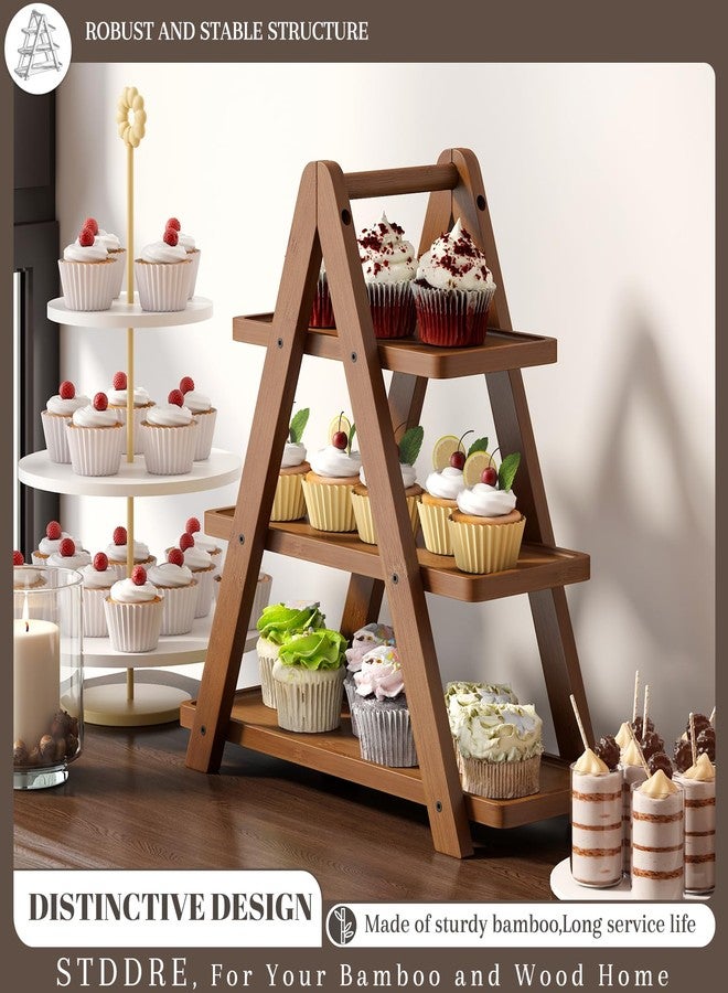 STDDRE 3 Tier Serving Tray Cupcake Stand and Towers Serving Tray for Party Food Tray Farmhouse Serving Platter Decorative Tray Decor Dessert Display Set Tiered Tray Stand (Brown) - Image 2