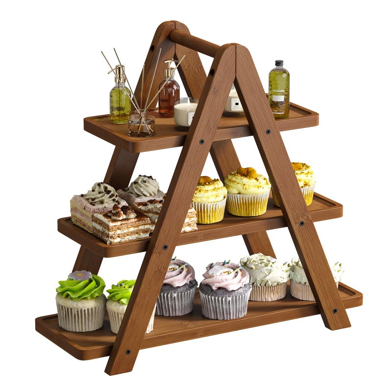 STDDRE 3 Tier Serving Tray Cupcake Stand and Towers Serving Tray for Party Food Tray Farmhouse Serving Platter Decorative Tray Decor Dessert Display Set Tiered Tray Stand (Brown) - Image 1