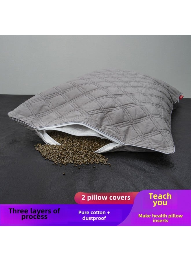 Pure Cotton Pillow Inner Pillow Inner Pillow Inner Pillow Cover Pair Of Dust-proof Pillow Inner Leather Filled With Artemisia Cashmina Household Cervical Pillow-Color:Cotton Encrypted Hotel Pillowcase + Dustproof Liner Cover - Gray-Specifications:48x74 Inner Tank Is Dustproof And Dustproof  - Image 3