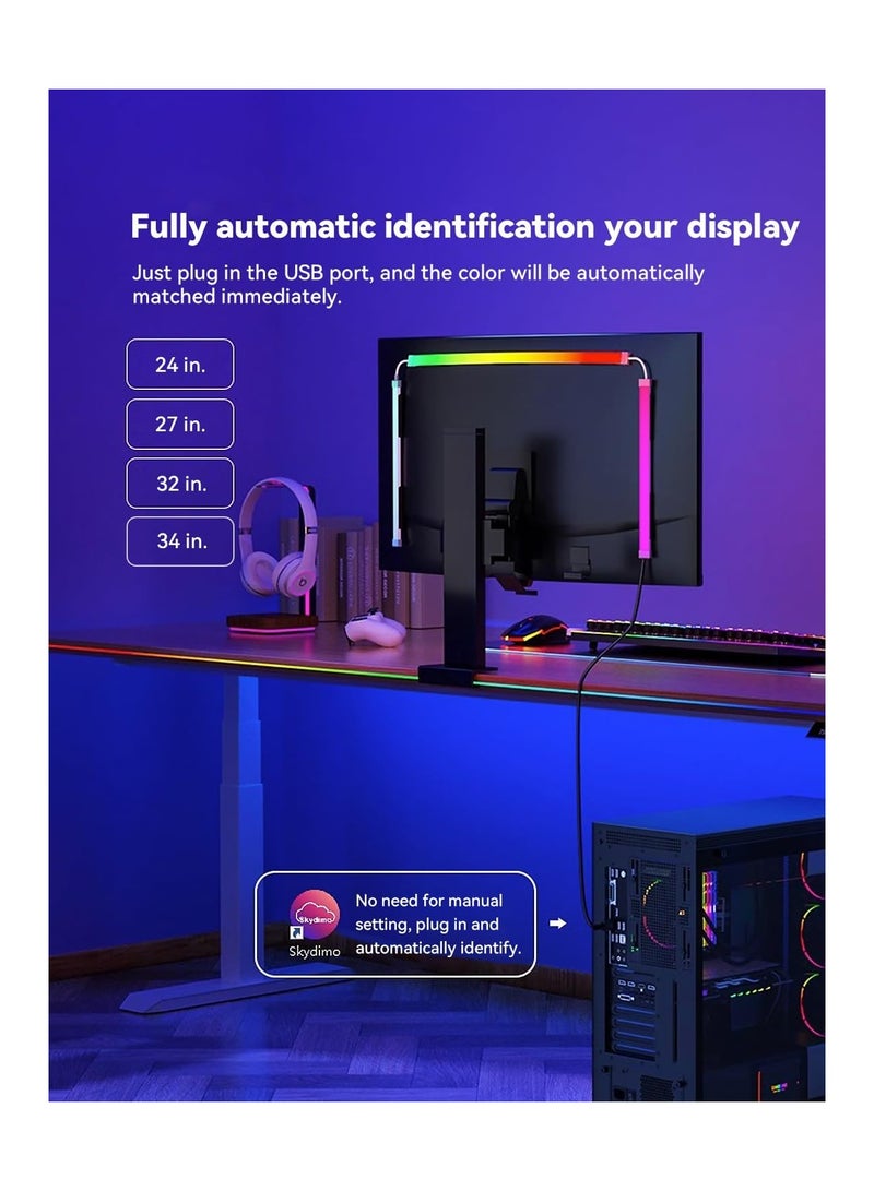 SOLARAE RGBIC LED Backlight and Strip Lights for Monitors, Sync with Screen Colors or Music, USB Interface, Software Control, Ideal for Gaming Desks, Compatible with PC and Mac (24 In) - Image 2