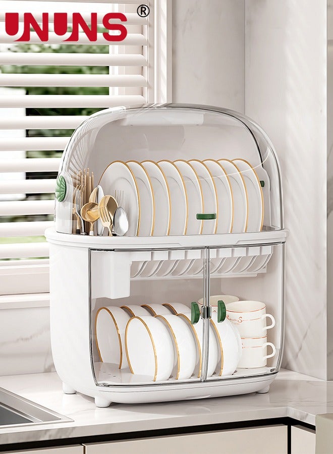 UNUNS 2-Tier Plastic Drying Rack for Kitchen Counter,Dustproof Dish Drying Rack Sink Kitchen Rack Storage,Dish Rack Dryer Rack,Kitchen Washing Up Draining Holder - Image 1