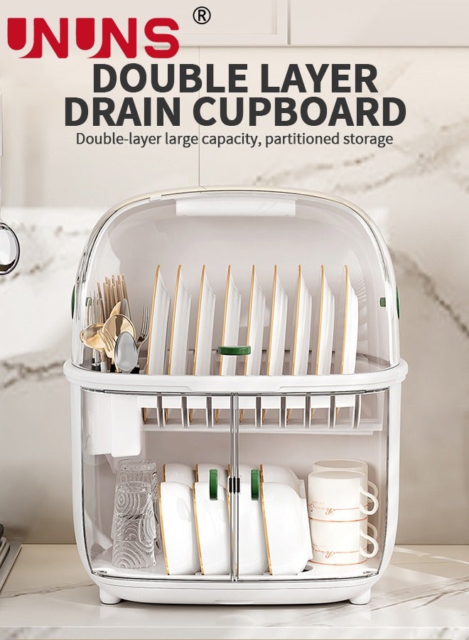 UNUNS 2-Tier Plastic Drying Rack for Kitchen Counter,Dustproof Dish Drying Rack Sink Kitchen Rack Storage,Dish Rack Dryer Rack,Kitchen Washing Up Draining Holder - Image 2