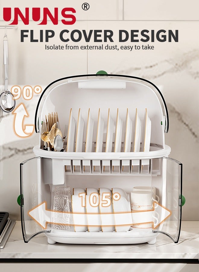 UNUNS 2-Tier Plastic Drying Rack for Kitchen Counter,Dustproof Dish Drying Rack Sink Kitchen Rack Storage,Dish Rack Dryer Rack,Kitchen Washing Up Draining Holder - Image 3