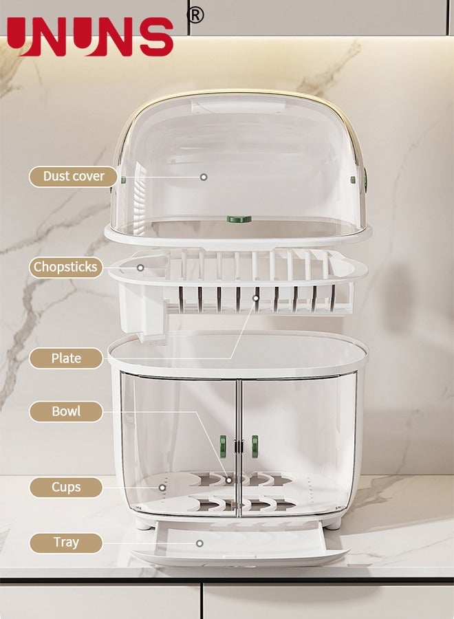 UNUNS 2-Tier Plastic Drying Rack for Kitchen Counter,Dustproof Dish Drying Rack Sink Kitchen Rack Storage,Dish Rack Dryer Rack,Kitchen Washing Up Draining Holder - Image 5