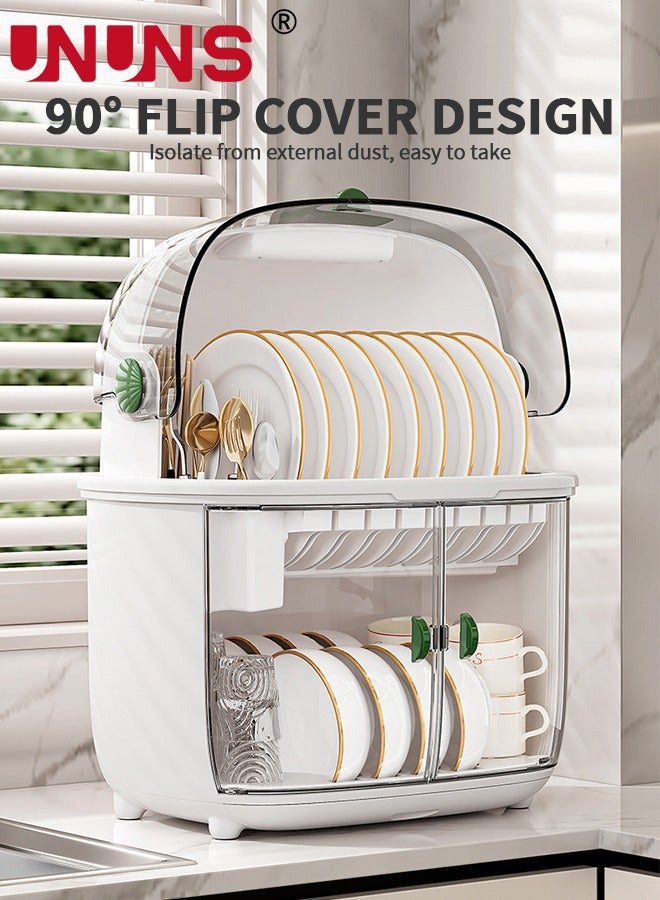 UNUNS 2-Tier Plastic Drying Rack for Kitchen Counter,Dustproof Dish Drying Rack Sink Kitchen Rack Storage,Dish Rack Dryer Rack,Kitchen Washing Up Draining Holder - Image 4