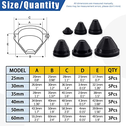 Glarks 26Pcs 6 Sizes Rubber Grommets Assortment Kit, 25mm/30mm/35mm/40mm/50mm/60mm Drill Hole Grommets Wire Protection Firewall Hole Plug for Wire, Plug, Plumbing - Image 2