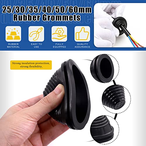 Glarks 26Pcs 6 Sizes Rubber Grommets Assortment Kit, 25mm/30mm/35mm/40mm/50mm/60mm Drill Hole Grommets Wire Protection Firewall Hole Plug for Wire, Plug, Plumbing - Image 3