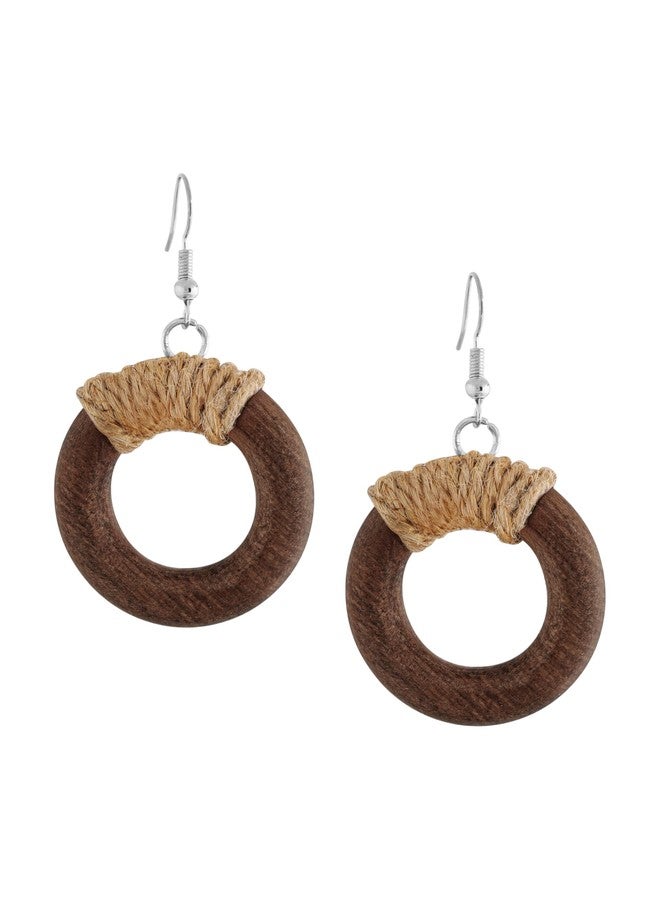 MINACHI Hippie Chunky Wooden Hoop Earrings with Jute Wrap, Boho Handmade Circle Danglers For Women - Image 1