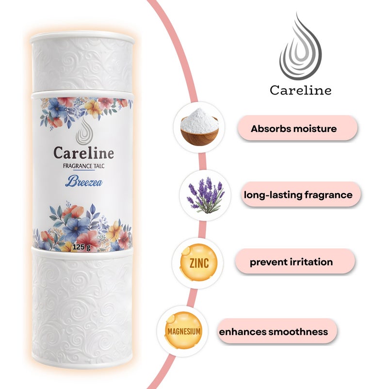 Careline Breezea Fragrance Talc  Powder, Long-Lasting Floral Freshness, 125g - Image 2