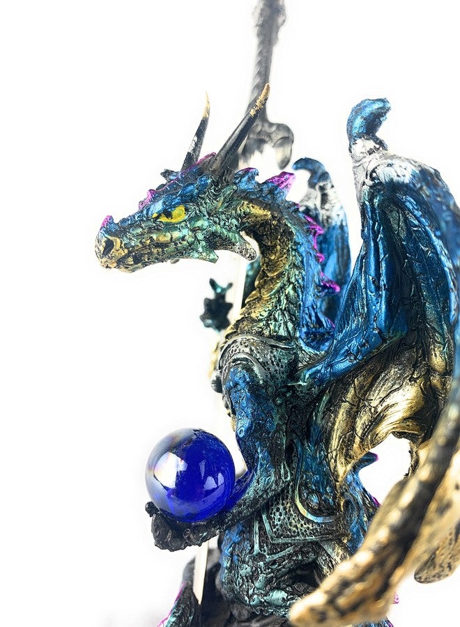 Ain't it Nice Ain’t It Nice Dragon Statue with Medieval Dragon Sword and Crystal Ball Collectible Dragon Figurine Fantasy Medieval Dragon Décor, Blue & Gold Colored 4(L) 2(W) 7(H) inches - Image 5